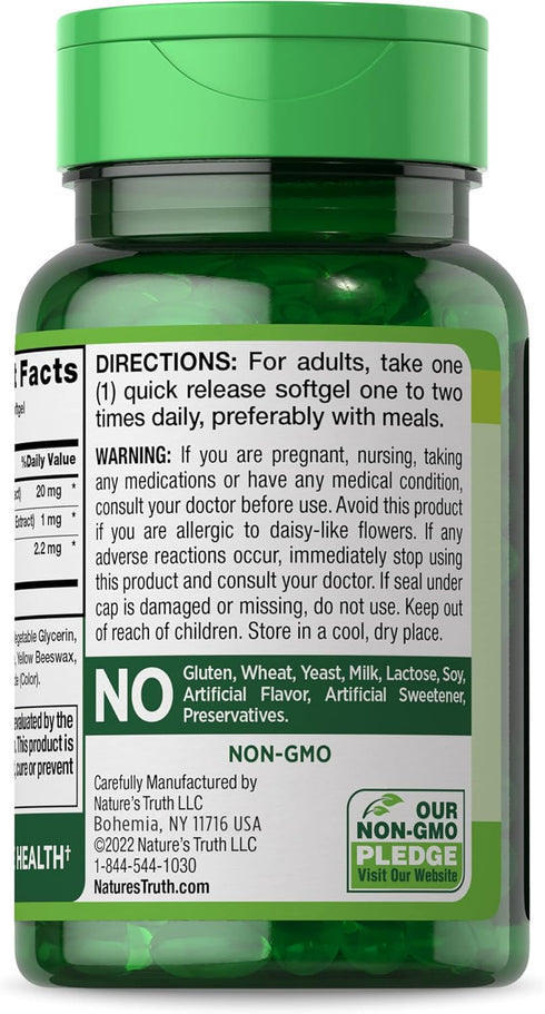 Lutein and Zeaxanthin Supplement | 20mg | 39 Softgels | with Bilberry | Non-GMO & Gluten Free | by Nature's Truth...