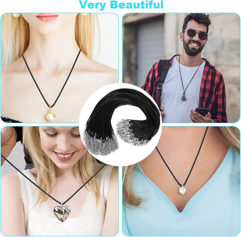100Pcs Premium Leather Necklace Chains Bracelet Cord with Clasps for Pendants, Bulk Waxed Rope Necklace String, Black , 18" for Jewelry Making Sup...