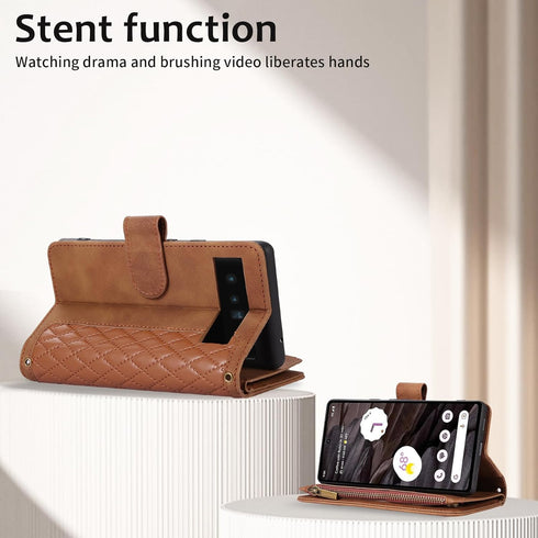 Asuwish Phone Case for Google Pixel 6 Pro Wallet Cover with Tempered Glass Screen Protector and Wrist Strap Flip Zipper Credit Card Holder Stand C...