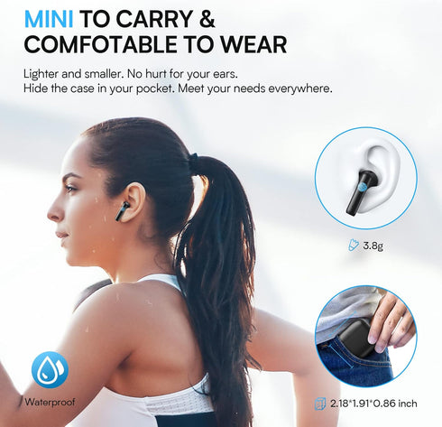 BEBEN 35H Playtime Waterproof Wireless Ear Buds with Type C Charging Case for iPhone Android, Touch Control Stereo Sound Bluetooth Earbuds with Mi...