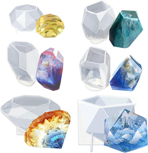 Large Multi-Faceted Gem Stone Resin Epoxy Mold for Jewelry Soap, Ice Making, Gemstone Isomalt Baking, Cabochon Candle Craft Projects 6-Pack...