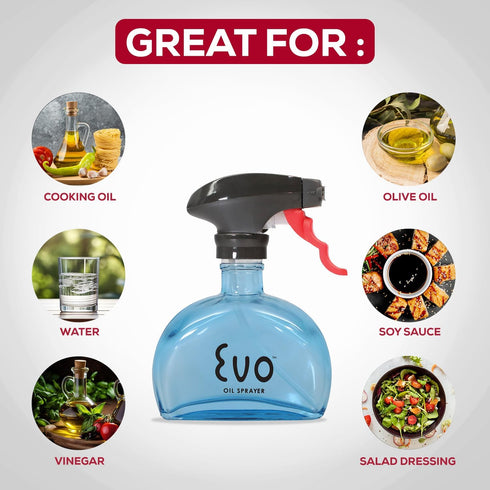 Evo Glass Oil Sprayer, Non-Aerosol for Olive Oil, Cooking Oils, and Vinegars, Blue, 6-Ounce Capacity...