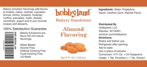 Hobbyland Bakery Emulsions (Almond Flavoring, 4 fl oz), Almond Baking Emulsion, Made in small batches....