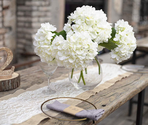 Kimura's Cabin 6pcs Fake White Flowers Artificial Silk Hydrangea Flowers Bouquets Faux Hydrangea Stems for Home Table Centerpieces Wedding Party D...