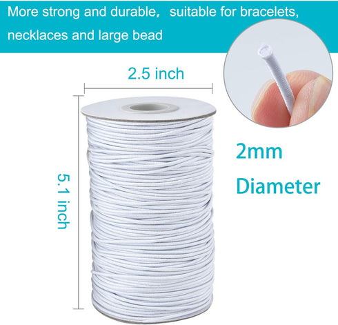 Stretchy Bracelet String 1 Roll 2mm Elastic Cord Sturdy Elastic Beading Cord 100 Yards Stretchy String for Bracelet Jewelry Making Necklaces Beadi...