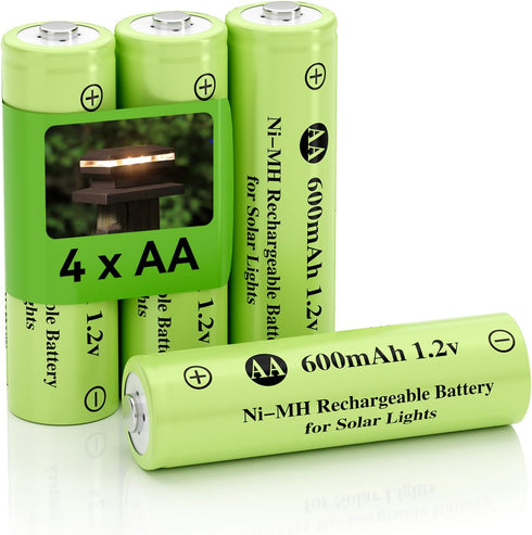 Ni-MH AA 600mAh 1.2V Rechargeable Battery for Solar Lights, AA 1.2V Rechargeable Battery Pre-Charged, Low Self - Discharge for Outdoor Solar Light...