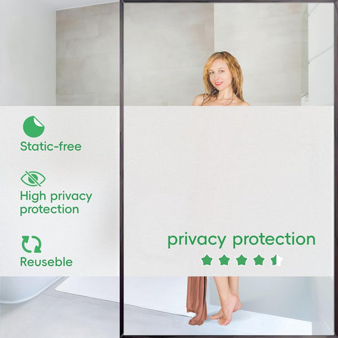 Window Privacy Film Frosted Privacy Window Film Heat Control UV Blocking Frosted Glass Window Film Static Cling Non-Adhesive Reusable Door Coverin...