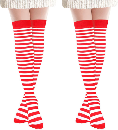2 Pair Womens Striped Knee High Socks for Women Striped Thigh High Socks Long Tube Socks Striped Stockings Sport Athletic Stripe Socks...