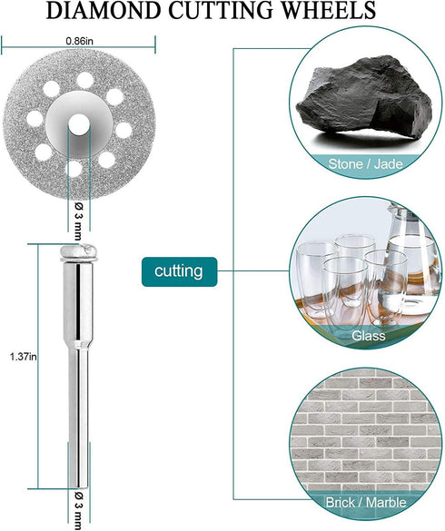 Cutting Wheels Set Rotary Tool Accessories, 10pcs Resin Cutting Off Wheels, 10psc Diamond Cutting Disc with Mandrels, 6pcs HSS Circular Saw Blades...