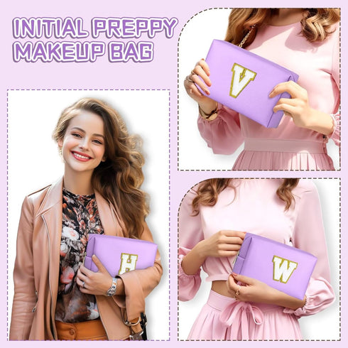 Initial Cosmetic Bag, PU Leather Waterproof Travel Toiletry Bag, Monogrammed Gifts for women, Personalized Birthday Gift for Sister Friends, Cute ...