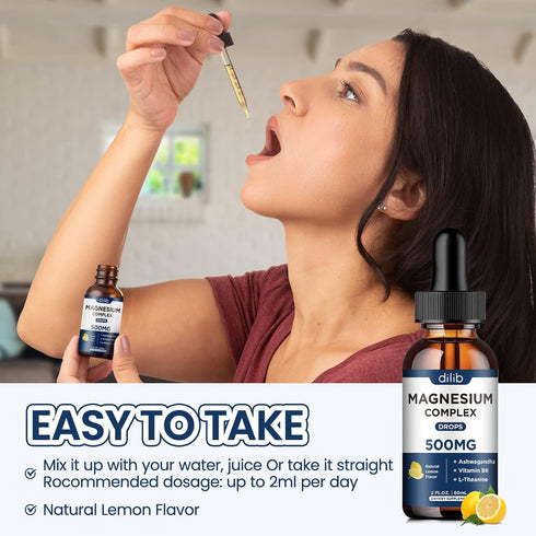 Triple Magnesium Complex Supplement-Liquid Magnesium Glycinate, Citrate, Malate Liquid Drops 500mg with Ashwagandha, L-Theanine, Vitamin B6 for Ca...
