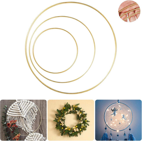 3 Pack Large Metal Floral Hoop Wreath Macrame Gold Hoop Rings(6 Inch8 Inch10 Inch) for Making Wedding Wreath Decor and DIY Dream Catcher Wall Hang...