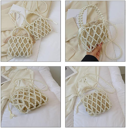 Luxury Pearl Bag Chain Bag Purse Bags, Artificial Pearl Clutch Handmade Bags Evening Bags for Wedding Bridal Party Travel 03...