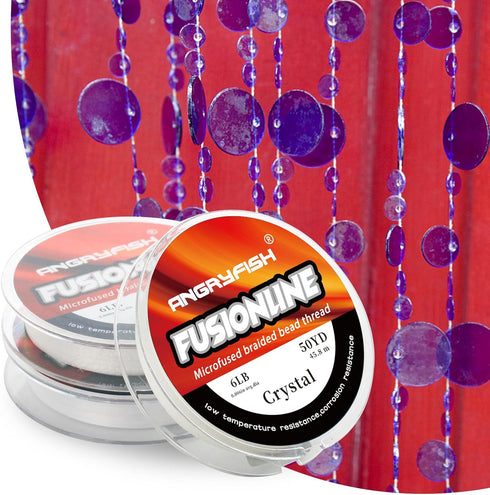 ANGRYFISH Fusionline,0.006 in/0.15 mm Diameter Micro-Fused Braided Thread,Break Strength 6 lb,50 Yard Spool, Crystal Color,Super Strong Stringing ...