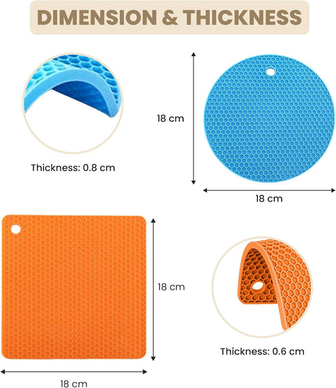 Silicone Trivets for Hot Dishes - Heat Resistant Mats for Countertops, Multipurpose Non-Slip Hot Pads for Kitchen Potholders, Jar Opener, Spoon Ho...