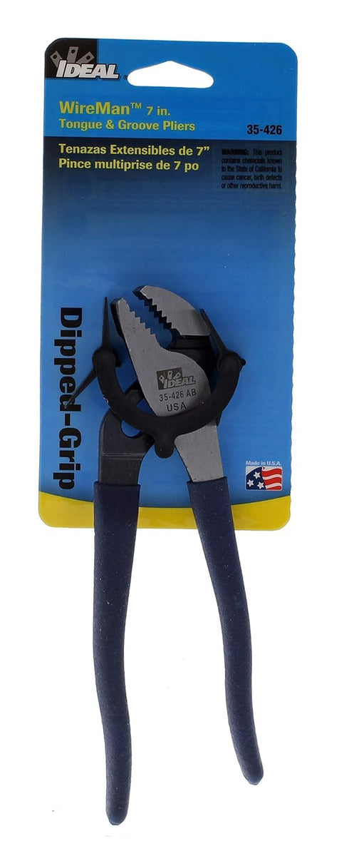 IDEAL Electrical 35-426 Tongue & Groove Plier - 7 in. Steel Groove Joint Plier with Reinforced Flange, Straight Jaws, Dipped Handle...