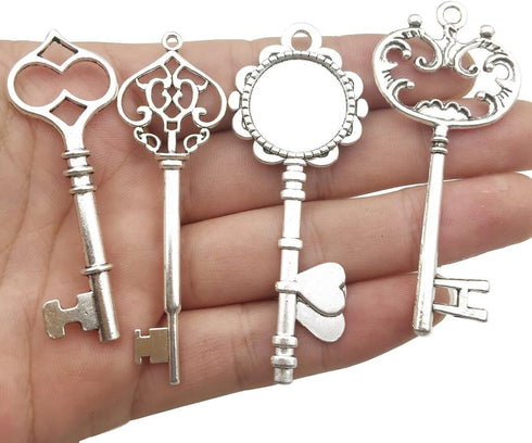 iloveDIYbeads 12pcs Antique Silver Huge Skeleton Key Craft Supplies Charms Pendants for Crafting, Jewelry Findings Making Accessory For DIY Neckla...