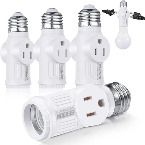 Feekoon 4 Pcs 3 Prong Light Socket Adapter, E26 Light Bulb Outlet Adapter, Polarized Light Socket to Plug Adapter, Light Bulb to 2/3 Prong Outlet ...