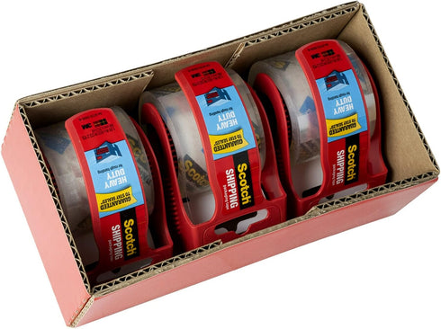 Scotch Heavy Duty Shipping and Moving Packing Tape, Clear, Packing and Moving Supplies, 1.88 in. x 22.2 yd., 3 Tape Rolls with Dispensers...