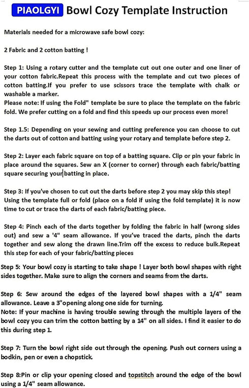 PIAOLGYI 2 PCS Bowl Cozy Template 8.6x4.3 inches,11x 5.5 Inches Bowl Wrap Sewing Pattern Template Quilting Template DIY Craft Stencil Cut On Fold ...