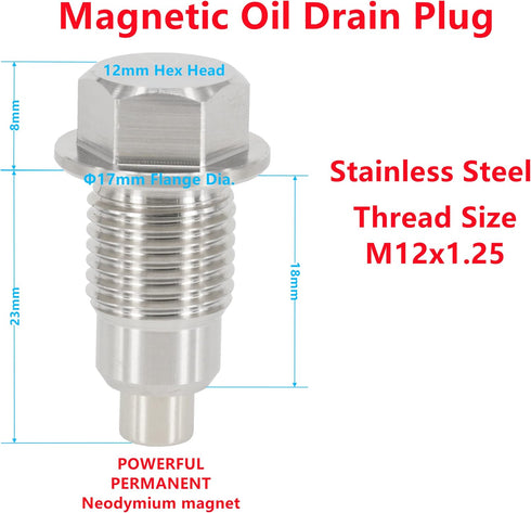 1PC M12x1.25 Stainless Steel Magnetic Engine Oil Drain Plug Fit Most of Models of Toyota Lexus Nissan Infiniti, Select Model Replace 90341-12012, ...
