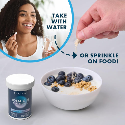 BIOHM Total Probiotic - 30 Billion CFU Daily Probiotic with Good Bacteria & Fungi Helps Reduce Bloating and Supports Total Gut Health - 30 Day Sup...