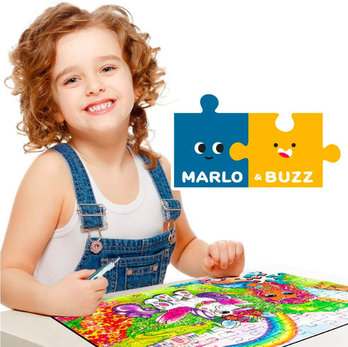 Marlo&Buzz 100-Piece Glitter Jigsaw: Unicorn and Mermaid Princess Puzzles Designed for Kids ages 4-8. Large Pieces for Little Hands, Easy Daily Fu...