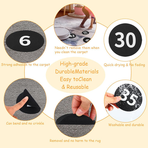 50 Pcs Black Carpet Floor Circle Sit Markers with Numbers 1-50 Carpet Dots for Spot Markers, 4 Inch Floor Dots Teacher Supplies Classroom Organiza...