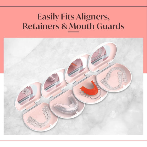 Aligner/Retainer Case with Built-In Mirror & Magnetic Lock - Premium Silicone-Lined Case Holder with Vent Holes for Aligners, Retainers, Mouth Gua...