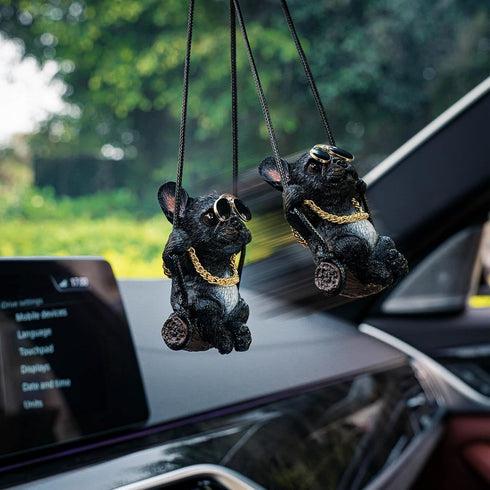 French Bulldog Car Mirror Hanging Accessories Cute Swinging Dog Rear View Mirror Accessories for Men & Women (Black)...