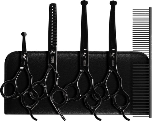 Dog Grooming Scissors Kit with Safety Round Tips, Professional 6 in 1 Grooming Scissors for Dog, Cats, Pets, 4CR Stainless Steel, Sharp and Durabl...