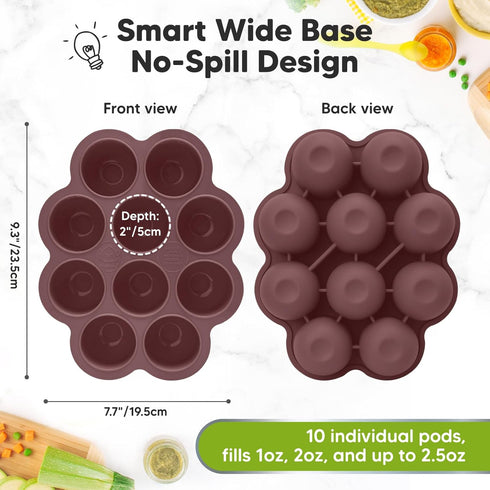 Silicone Baby Food Freezer Tray with Clip-on Lid - 2oz x 10 Pods Baby Food Silicone Freezer Molds, Breast Milk Freezer Tray, Dishwasher, Microwave...
