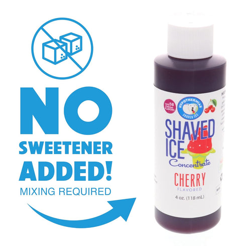 Hypothermias Shaved Ice and Snow Cone Syrup Unsweetened Flavor Concentrate - 4 Fl Oz - Makes 1 Gallon of Ready to Use Syrup - Cherry - Must Add Fi...