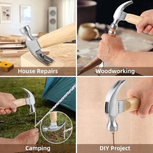 Hammer, Claw Hammer with Wood Handle and Steel Hammer Head, 8 OZ Small Hammer for House & DIY...