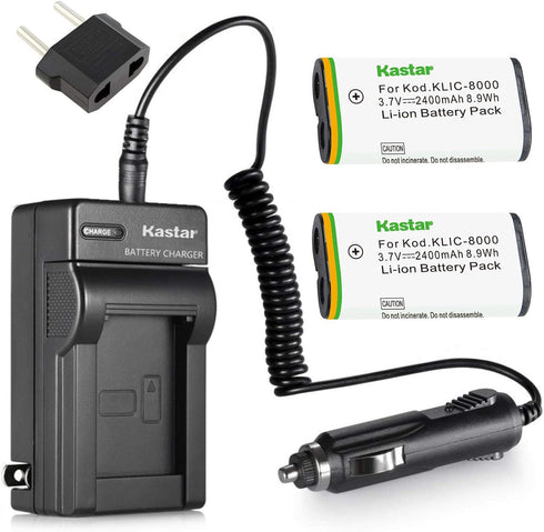 Kastar Battery (2-Pack) and Charger Kit for Kodak KLIC-8000, K8000 work with Kodak Z1012 IS, Z1015 IS, Z1085 IS, Z1485 IS, Z612, Z712 IS, Z812 IS,...