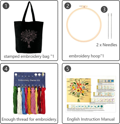 MAMUNU Canvas Tote Bag Embroidery Kit with Pattern for Beginners, Arts and DIY Crafts Kits for Adults, Include Instructions Embroidery Bag, Embroi...