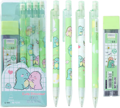 Cute Mechanical Pencil Set Include 4 Pcs 0.5mm Kawaii Mechanical Pencils with 1 Tubes HB Lead Refills Kawaii Stationary Cute School Supplies for W...
