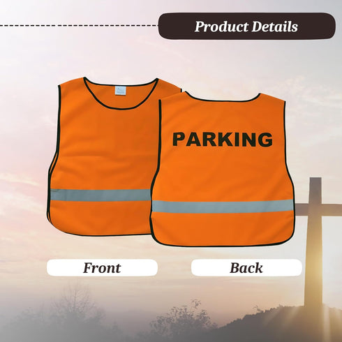Neon Orange Parking Safety Vest - 100% Polyester, Lightweight, Adjustable, Reflective Stripe - Safety Vests for Maximum Visibility - XL...