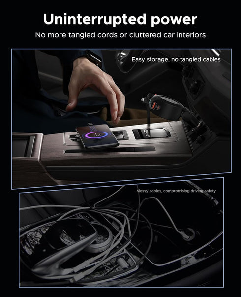 Retractable Car Charger, KOOPAO 69W 4 in 1 Fast Phone Car Charging Adapter, Multi USB C PD Retractable Cables Cord Cigarette Lighter Compatible wi...
