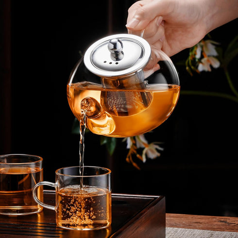PARACITY Glass Teapot Stovetop 20 OZ/600ml, Tea pot with Removable 18/8 Stainless Steel Infuser, Borosilicate Clear Tea Kettle, Teapot Blooming an...