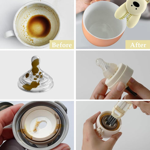 4 in 1 Cup Lid Cleaning Brush Set, 3Pcs Portable Cup Lid Cleaner Rabbit Shape Crevice Cleaning Brush Multifunctional Crevice Gap Cleaner Brush Cup...
