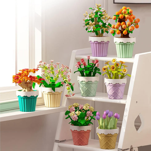 Mini Flower Succulent Bonsai Building Block Set,Simulation Pot Plant Artificial Particle Flower Botanical Collection Construction Building Bricks ...