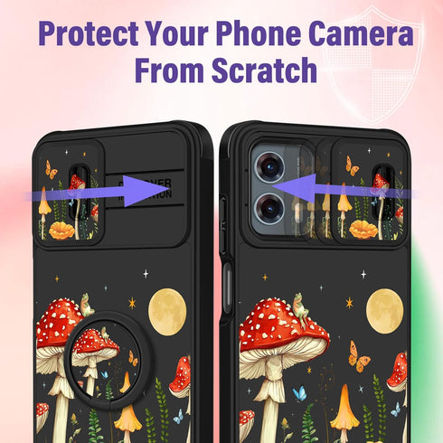 (2in1 for Motorola Moto G 5G 2023 Case for Women Cute Girls Phone Cover Girly Pretty Unique Mushroom Design with Camera Cover and Ring Stand Funda...