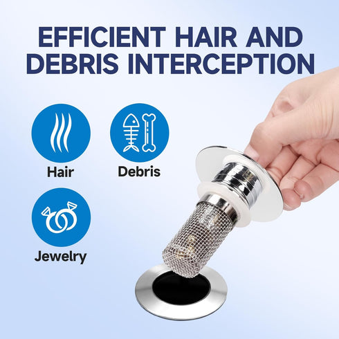2 Pack Bathroom Sink Stopper, 2 in 1 Pop Up Bathroom Sink Drain Strainer with Hair Catcher Basket, Universal Wash Basin Drain Stopper for 1~1.5 In...