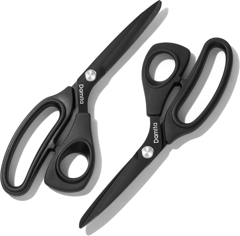 Damita Sharp Sewing Scissors 8.5" Heavy Duty Fabric Cutting Scissors, Black Titanium Coating Premium Forged Utility Scissors With TPR Grip Handles...