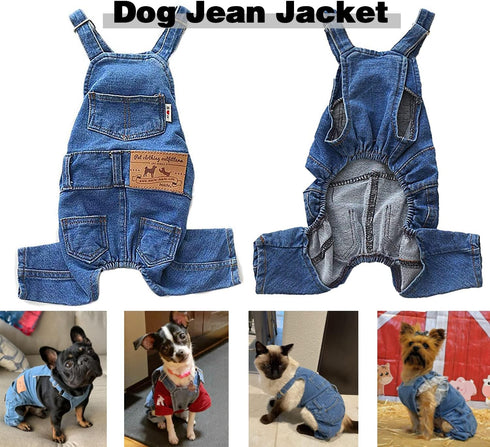 Dog Shirts Clothes Denim Overalls, Pet Jeans Onesies Apparel, Puppy Jean Jacket Sling Jumpsuit Costumes, Fashion Comfortable Blue Pants Clothing f...