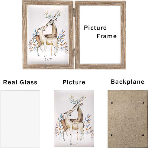 AVEAX Double 5x7 Picture Frame Wood Grain Photo Frame Shadow Box Frame...