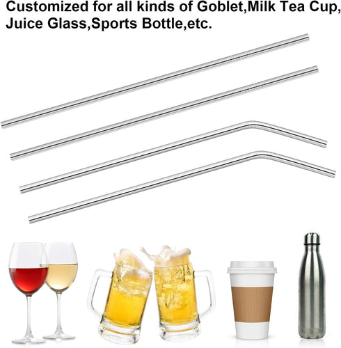 Hypermotion Stainless Steel Straw, Food Grade Reusable Metal Drinking Straw Set with 2 Cleaning Brushes and Carry Pouch for Smoothie, Milkshake, C...