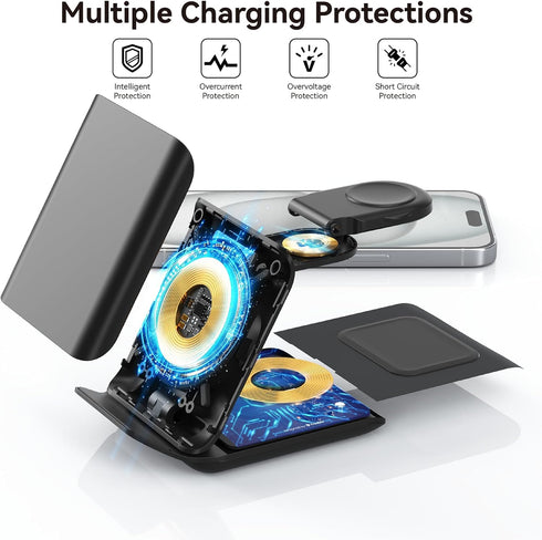Wireless Charger Stand, 3 in 1 Foldable Fast Charging Station for Apple Multiple Devices, Compatible with iPhone 15/14/13/Pro Max/Pro/Plus/Mini, f...