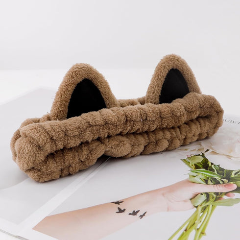 YISSION 2PCS Cat Ears Spa Headband No Slip Head Band for Face Wash Makeup Skincare Facial Headband Elastic Hair Band Carol Fleece Headbands for Wo...